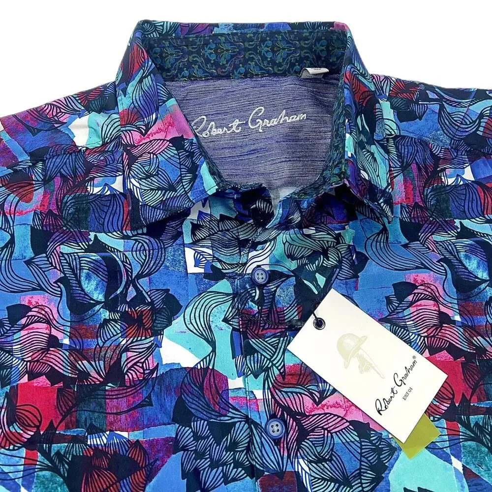 NWT Robert Graham L Barley Multi Color Short Sleeve Shirt $188 - Picture 1 of 13